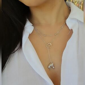 Elegant 925 Silver Horse Lariat Pendant Necklace